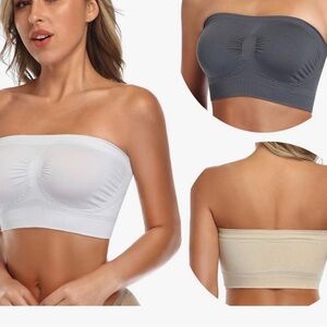Seamless Strapless Bandeau Bra - White, Gray, and Tan